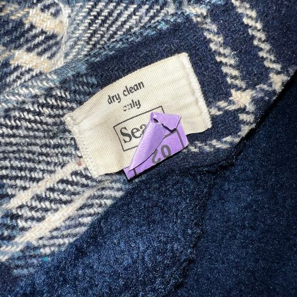 VINTAGE QUALITY SEARS Plaid FLEECE LINED Shirt shacket Jacket blue  men sz Large - Picture 7 of 8